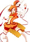  :o angry arm_warmers bike_shorts boots bow bowtie brooch cure_sunny fighting_stance full_body hair_bun highres hino_akane_(smile_precure!) jewelry magical_girl open_mouth orange_(color) orange_hair orange_skirt precure red_eyes short_hair shorts shorts_under_skirt skirt smile_precure! solo thigh_boots thighhighs white_background white_legwear zielgigas 