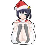  1girl blush chuunibyou_demo_koi_ga_shitai! eyepatch female green_eyes hair_ribbon nude one_side_up purple_hair pussy ribbon santa_hat smile solo takanashi_rikka uncensored win_opz winopz 