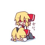  :d blank_eyes blonde_hair chibi kakinoki_mikan_(kari) lying motion_lines open_mouth red_ribbon ribbon rumia shedding smile solo touhou 