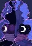  back_turned bedroom_eyes black_fur blue_fur blue_hair blush cbatie11 cutie_mark duo equine female friendship_is_magic fur hair hooves horn horse kneeling long_hair looking_at_viewer looking_back mammal my_little_pony nightmare_moon_(mlp) open_mouth pony presenting princess_luna_(mlp) purple_eyes purple_hair raised_tail teal_eyes unicorn 