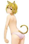  animal_ears blonde_hair cat_ears cat_tail from_behind kurione_(zassou) looking_back original panties solo tail topless underwear yellow_eyes 