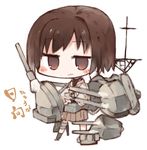  blush_stickers brown_eyes brown_hair chibi faux_traditional_media hyuuga_(kantai_collection) kantai_collection kotatu_(akaki01aoki00) machinery short_hair simple_background solo translated turret white_background 