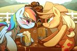  applejack_(mlp) blush braeburned cider drunk equine eye_contact female feral friendship_is_magic frown horse mammal my_little_pony pegasus pony rainbow_dash_(mlp) smile wings 