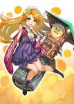  bad_id bad_pixiv_id boots clock clock_tower dango food fruit green_eyes ika japanese_clothes long_hair looking_at_viewer mandarin_orange open_mouth orange orange_hair original smile tower wagashi 