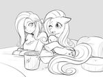  black_and_white breasts cleavage clothed clothing cutie_mark duo equine female fluttershy_(mlp) friendship_is_magic hair hairpin human humanized lying mammal monochrome my_little_pony one_eye_closed pegasus pillow popcorn scorpdk sitting wings 