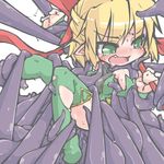  blonde_hair blush green_eyes kureha_mitsushige mahou_shoujo_ai mizuhashi_parsee open_mouth pointy_ears short_hair tears tentacles touhou 