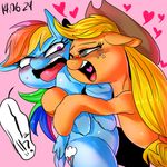  applejack_(mlp) blush equine female feral friendship_is_magic horse hug lesbian mammal my_little_pony nekubi pegasus pony rainbow_dash_(mlp) wings 