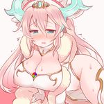  arm_support between_breasts blonde_hair blue_eyes blush breasts cleavage covered_nipples crying crying_with_eyes_open dress elbow_gloves fingerless_gloves fur_trim gloves hair_ornament headdress horns jewelry large_breasts leaning leaning_forward long_hair marshmallow_mille no_panties open_mouth puzzle_&amp;_dragons sakuya_(p&amp;d) simple_background sleeveless solo stone sweat tears thighhighs trembling white_background white_dress white_gloves white_legwear 