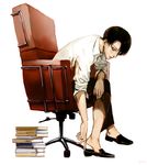  black_hair book chair levi_(shingeki_no_kyojin) par. shingeki_no_kyojin shoes short_hair sitting 
