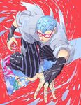  blue_hair chocolate_sable ghiaccio glasses ice_skates jojo_no_kimyou_na_bouken male_focus melone multiple_boys pants skates striped striped_pants vertical-striped_pants vertical_stripes 