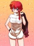  amano_ren blue_eyes bottomless braid chinese_clothes genderswap genderswap_(mtf) highres long_hair ranma-chan ranma_1/2 red_hair saotome_ranma shirt single_braid solo tangzhuang wristband 