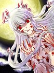  blood blood_on_face bow creamy_mamiwo fujiwara_no_mokou hair_bow moon night red_eyes solo torn_clothes touhou white_hair 