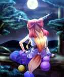  bow chain from_behind full_moon gourd hair_bow horns ibuki_suika in_tree lens_flare long_hair moon orange_hair ryosios sitting sitting_in_tree solo touhou tree 