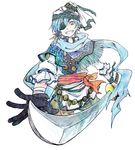  bandana black_gloves blue blue_scarf daico earrings eyepatch feathers foreshortening fringe_trim gloves jewelry kaito male_focus pirate scarf simple_background single_glove smile solo sword teeth vocaloid weapon white_background 