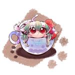  :&lt; bad_id bad_pixiv_id blush chibi cup ex-keine horn_ribbon horns in_container in_cup kamishirasawa_keine long_hair looking_up minigirl red_eyes ribbon solo tail touhou usoneko 