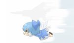  aircraft airplane bad_id bad_pixiv_id barefoot blue_hair bow chibi cirno eiri_(eirri) f-15_eagle flying hair_bow jet short_hair silhouette solo touhou wings 