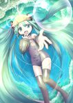  hatsune_miku long_hair one-piece_swimsuit school_swimsuit solo swim_cap swimsuit tayashitsu thighhighs vocaloid 