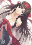  black_hair breasts cleavage from_above hair_ribbon jewelry kaguya_(shining_hearts) long_hair medium_breasts necklace ribbon shining_(series) shining_hearts shining_world solo tanaka_takayuki 