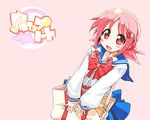  bag blush bow hair_ornament mikage_(curry_berg_dish) open_mouth pink_eyes pink_hair saw_sawing school_uniform serafuku skirt solo wallpaper whip_note 