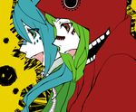  aqua_hair green_hair gumi hatsune_miku highres hood hoodie long_hair matryoshka_(vocaloid) multicolored multicolored_eyes multiple_girls oekaki_suica open_mouth vocaloid 