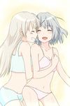  blonde_hair blush breast_grab breasts closed_eyes couple eila_ilmatar_juutilainen grabbing lingerie long_hair michigan multiple_girls sanya_v_litvyak short_hair silver_hair small_breasts smile strike_witches underwear world_witches_series yuri 