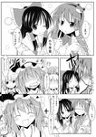  ^_^ angry blush check_translation closed_eyes comic detached_sleeves envy food frog greyscale hakurei_reimu hat highres ice_cream izayoi_sakuya japanese_clothes knife kochiya_sanae maid makino_(ukiuo) mizuhashi_parsee monochrome multiple_girls one_eye_closed paru_paru remilia_scarlet smile snake touhou translated translation_request wavy_mouth 