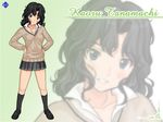  amagami black_eyes black_hair blush highres messy_hair open_collar ryunnu skirt smile solo sweater tanamachi_kaoru wallpaper wavy_hair zoom_layer 