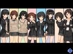  amagami ayatsuji_tsukasa black_eyes black_hair blush brown_hair column_lineup highres kibito_high_school_uniform long_hair long_sleeves messy_hair morishima_haruka multiple_girls nakata_sae nanasaki_ai pleated_skirt ryunnu sakurai_rihoko school_uniform short_hair skirt smile sweater tachibana_miya takahashi_maya tanamachi_kaoru thighhighs twintails wallpaper wavy_hair 