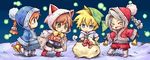  :&lt; :d alternate_color arc_(ff3) bell blonde_hair blue_eyes chibi christmas devout everyone final_fantasy final_fantasy_iii freckles geomancer_(final_fantasy) hood ingus luneth multiple_boys open_mouth pote_(ptkan) refia sack santa_costume seer smile thief_(final_fantasy) white_mage 