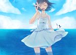  bad_id bad_pixiv_id blue_hair closed_eyes day dress flower hair_flower hair_ornament idolmaster idolmaster_(classic) kikuchi_makoto shiguri short_hair solo sundress wading 