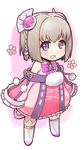  ar_tonelico ar_tonelico_iii blonde_hair blush braid chibi hair_ornament kamoto_tatsuya purple_eyes saki_(ar_tonelico) short_hair smile solo thighhighs twin_braids white_legwear 