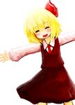  bad_id bad_pixiv_id blonde_hair blush closed_eyes hair_ribbon mugi_(banban53) necktie outstretched_arms ribbon rumia short_hair smile solo spread_arms touhou 