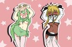  arrancar bleach blonde_hair blush breasts caramelldansen chibi dark_skin espada eyes_closed green_hair midriff neliel_tu_oderschvank nelliel_tu_odelschwanck smile tia_harribel tier_harribel torn_clothes under_boob underboob 