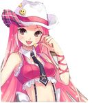  brown_eyes cowboy_hat hat long_hair lowres necktie pink_hair smiley_face solo transparent_background 