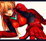  aqua_eyes foreshortening hands letterboxed lipstick long_hair lying makeup neon_genesis_evangelion on_stomach orange_hair parted_lips plugsuit solo souryuu_asuka_langley yuuji_(and) 