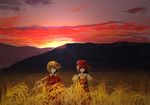  aki_minoriko aki_shizuha bad_id bad_pixiv_id miatsushi multiple_girls siblings sisters sunset touhou wheat 