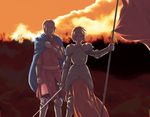  1girl armor axis_powers_hetalia bad_id bad_pixiv_id blonde_hair blue_eyes cape cloud cross flag france_(hetalia) jeanne_d'arc_(hetalia) medieval saint sawaragi_(swrgymg) short_hair sword twilight weapon 