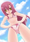  bad_id bad_pixiv_id bikini day flat_chest from_below hairband hands_on_hips hayate_no_gotoku! hitsuki_miyu katsura_hinagiku long_hair pink_hair solo swimsuit yellow_eyes 