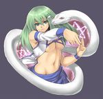  breasts green_eyes green_hair houtengeki kochiya_sanae large_breasts midriff mishaguji navel snake solo touhou underboob white_snake 