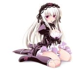  boots breasts cleavage doll_joints dress frills gucchi hairband knee_boots long_hair medium_breasts purple_eyes rozen_maiden solo suigintou white_hair 