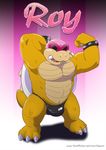 anthro bald bayson biceps bulge english_text eyewear glasses happy koopa koopaling koopalings male manly mario_bros muscles nintendo open_mouth pecs reptile roy_koopa scalie shell smile solo speedo spikes standing swimsuit teeth text tongue turtle video_games 