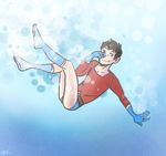  1boy aqua_lad aquaman_(series) black_hair blue_shoes boots dc_comics garth gloves male male_focus red_shirt shirt shoes solo teen_titans underwater water 