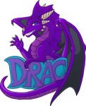  badge blue_eyes claws dpec:scalie drac drac_morte dragon feral happy horn looking_at_viewer nude purple_scales scales scalie smile solo teeth thekc toe_claws waving western_dragon wings 