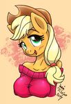  anthro applejack_(mlp) big_breasts blonde_hair blush breasts equine female friendship_is_magic green_eyes hair horse joakaha looking_at_viewer mammal my_little_pony pony smile solo 