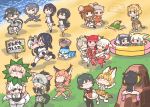  6+girls :3 aardwolf_(kemono_friends) aardwolf_ears aardwolf_print aardwolf_tail alpaca_ears alpaca_suri_(kemono_friends) alpaca_tail animal_ears anteater_ears anteater_tail apron bactrian_camel_(kemono_friends) ball_pit bangs bare_shoulders bird_tail bird_wings black-tailed_prairie_dog_(kemono_friends) black_hair blindfold blonde_hair blush bow bowtie camel_ears caracal_(kemono_friends) caracal_ears caracal_tail carrying center_frills collared_shirt commentary_request common_raccoon_(kemono_friends) crossed_arms curry curry_rice dress dromedary_(kemono_friends) elbow_gloves emperor_penguin_(kemono_friends) eyebrows_visible_through_hair fang fennec_(kemono_friends) fingerless_gloves food fox_ears frilled_dress frilled_skirt frills fur_collar gentoo_penguin_(kemono_friends) gloves green_eyes grey_hair hair_bow hair_over_one_eye hands_on_own_head head_wings high-waist_skirt highlights highres hippopotamus_(kemono_friends) hippopotamus_ears hood hood_down hoodie humboldt_penguin_(kemono_friends) jaguar_(kemono_friends) jaguar_ears jaguar_print jaguar_tail japanese_crested_ibis_(kemono_friends) kaban_(kemono_friends) kemono_friends kemono_friends_pavilion kotobuki_(tiny_life) leotard light_brown_hair long_hair long_sleeves lucky_beast_(kemono_friends) multicolored_hair multiple_girls narwhal_(kemono_friends) narwhal_tail neckerchief necktie no_hat no_headwear nose_blush one-piece_swimsuit otter_ears otter_tail pantyhose penguin_tail piggyback pink_hair plaid plaid_skirt playground_equipment_(kemono_friends_pavilion) pleated_skirt ponytail prairie_dog_tail princess_carry puffy_short_sleeves puffy_sleeves raccoon_ears red_hair rice rockhopper_penguin_(kemono_friends) royal_penguin_(kemono_friends) sailor_dress sand scarlet_ibis_(kemono_friends) serval_(kemono_friends) serval_ears serval_print serval_tail shirt short_hair short_sleeves silky_anteater_(kemono_friends) sitting skirt sleeveless small-clawed_otter_(kemono_friends) smile southern_tamandua_(kemono_friends) standing standing_on_one_leg sweatdrop swimsuit tail thighhighs toeless_legwear translation_request twintails wavy_mouth white_hair wings zettai_ryouiki 