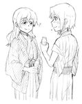  ? bath_yukata blush bottle greyscale hair_down hanten_(clothes) japanese_clothes kimono mahou_shoujo_madoka_magica miki_sayaka milk_bottle monochrome multiple_girls short_hair smile tomoe_mami torinone yukata 