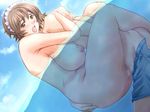  13cm 1boy 1girl ass breasts brown_hair censored curvy game_cg huge_breasts ishihara_souka leg_lock maid milf nipples nonomiya_momoko nude puffy_nipples sex shimai_tsuma_3 short_hair water yellow_eyes 