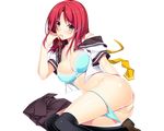  ass blush bra breasts cleavage green_eyes hoshi_ori_yume_mirai iizuki_tasuku open_shirt panties panty_pull red_hair seifuku thighhighs transparent underwear yukimura_touko 