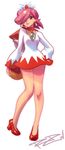 bare_legs basketball breasts choker earrings final_fantasy gem hair_over_one_eye hood hood_down jewelry lips long_legs mario_(series) mario_basketball_3on3 pigeon-toed pink_hair pumps red_footwear robert_porter shoes short_hair small_breasts smile solo standing super_mario_bros. tiara white_mage 