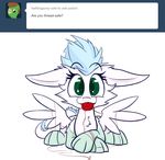  ambiguous_gender ask blue_hair feathers female feral fur green_eyes hair happy heir_of_rick looking_at_viewer mammal original_character patch(character) smile solo text tumblr wings 